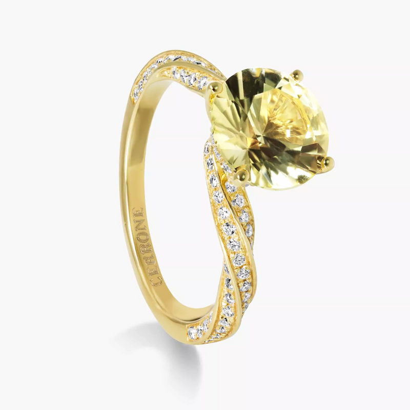 18ct yellow gold yellow sapphire and diamond ring side profile