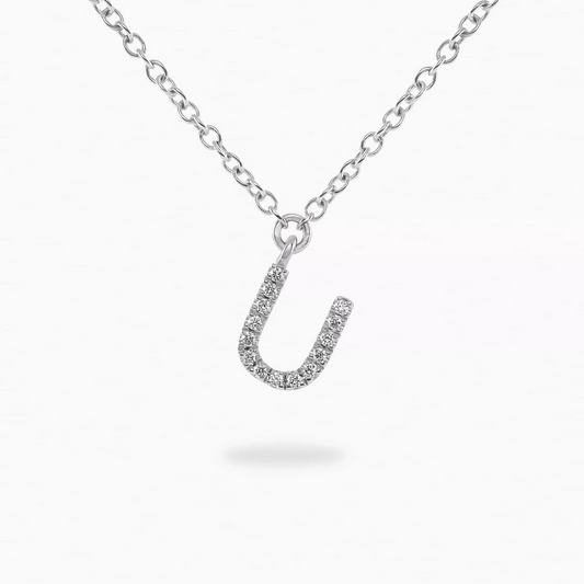 18ct white gold diamond initial “U” necklace
