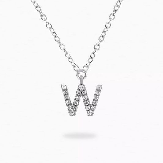 18ct white gold diamond initial “W” necklace