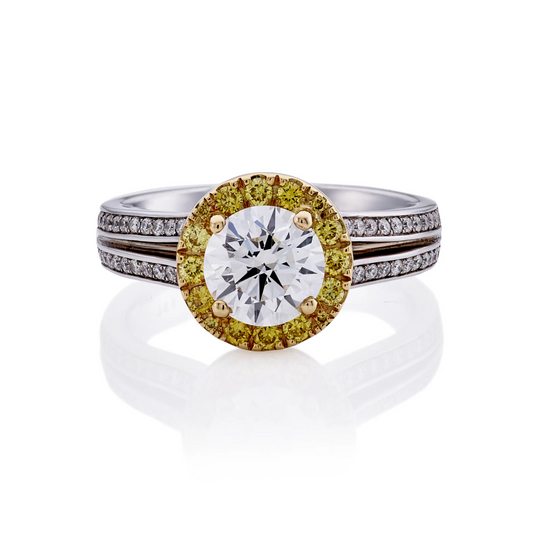 18ct yellow and white gold round brilliant cut yellow and white split band diamond ring