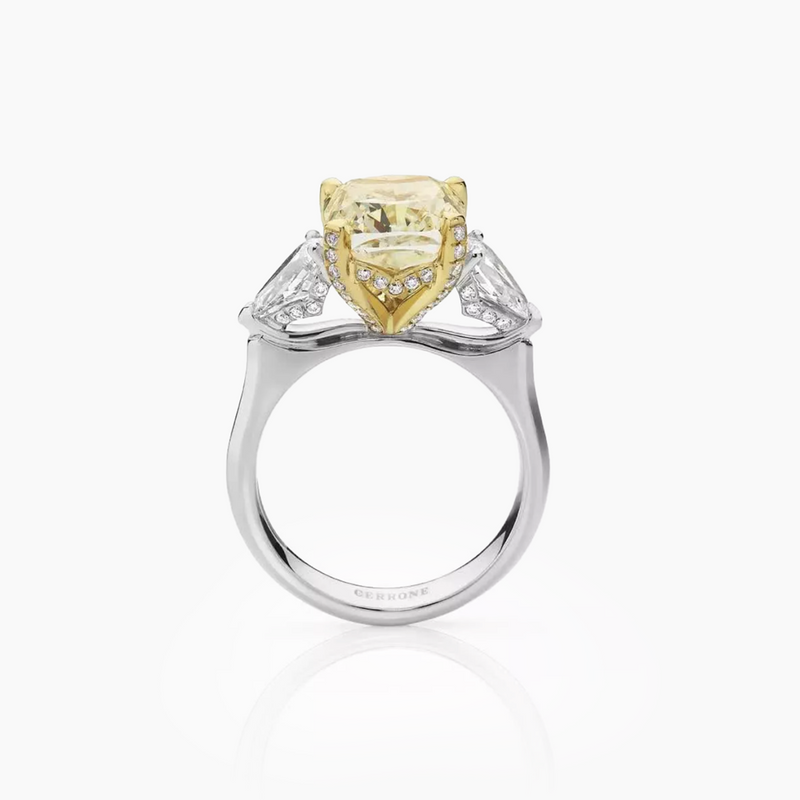 18ct white and yellow gold yellow and white diamond trilogy ring side profile