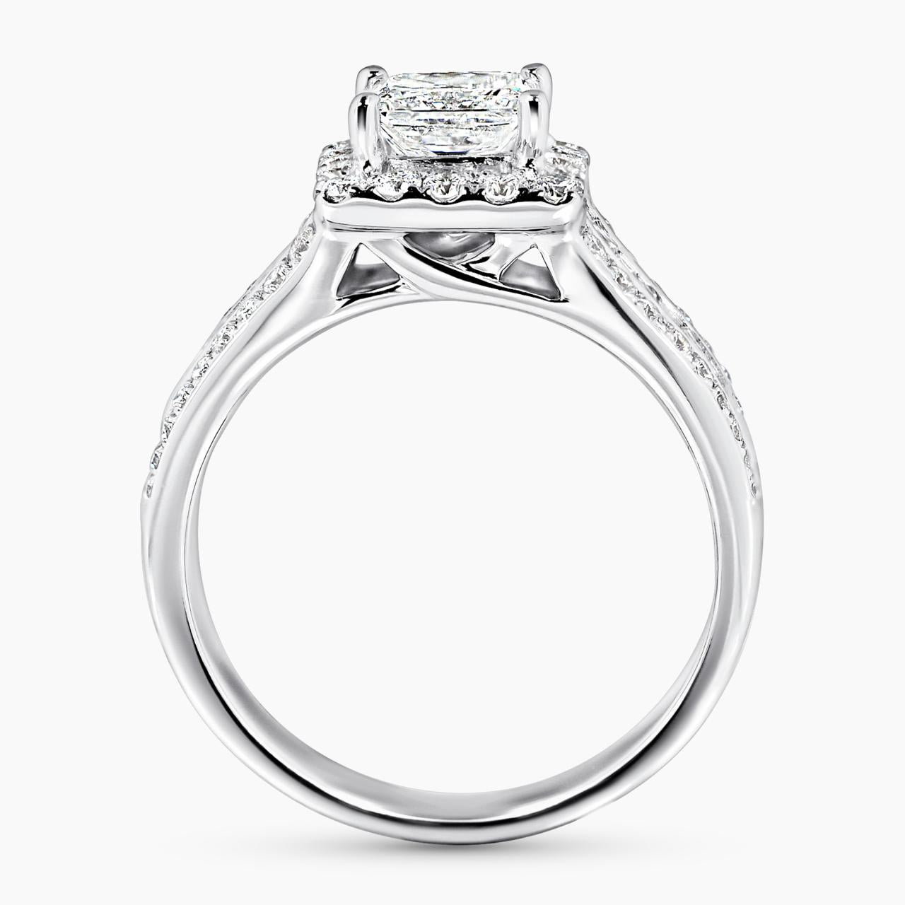 18ct white gold 1.05ct princess cut diamond ring with baguette and round brilliant cut diamonds
