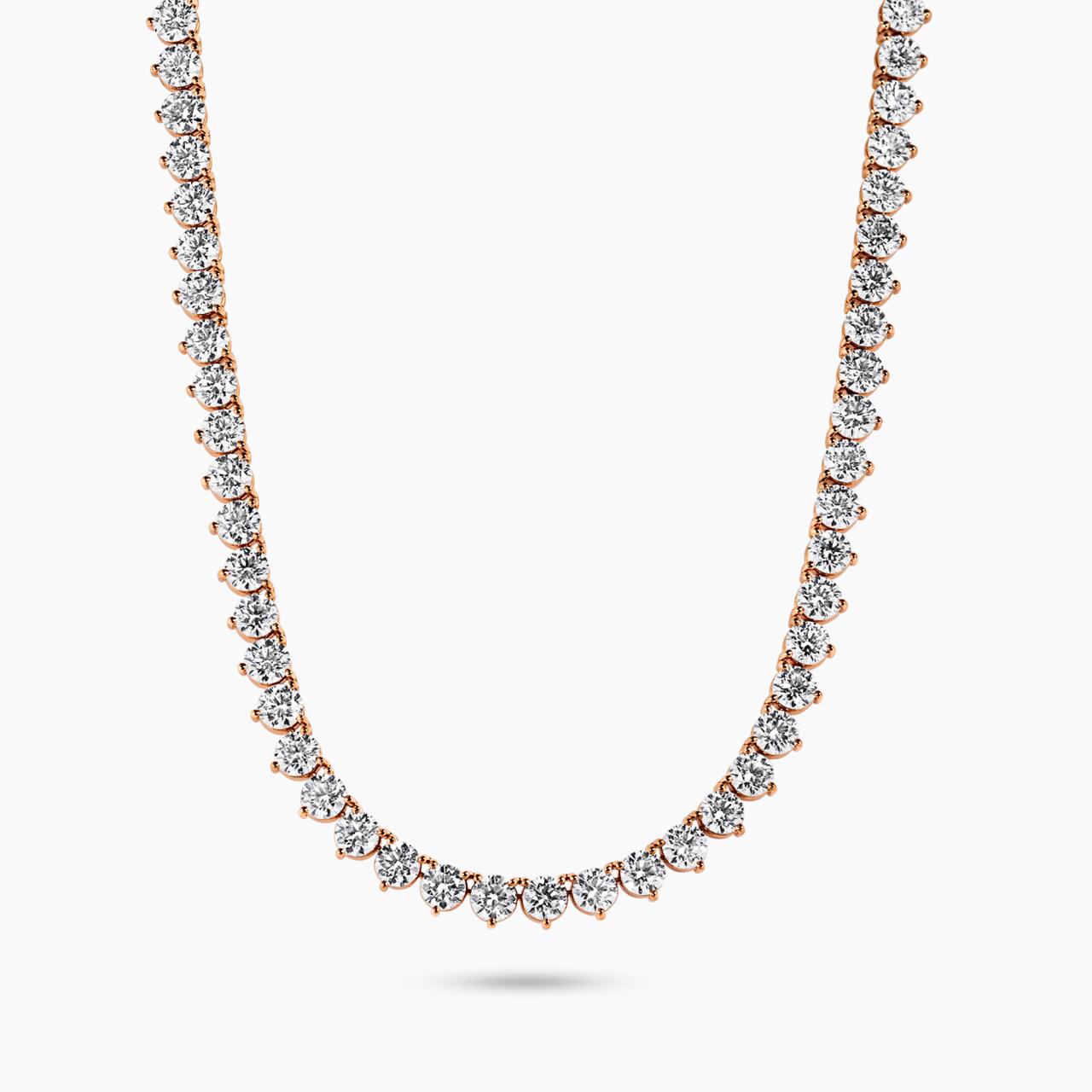18ct rose gold 88=27.44ct three claw round brilliant cut diamond tennis necklace