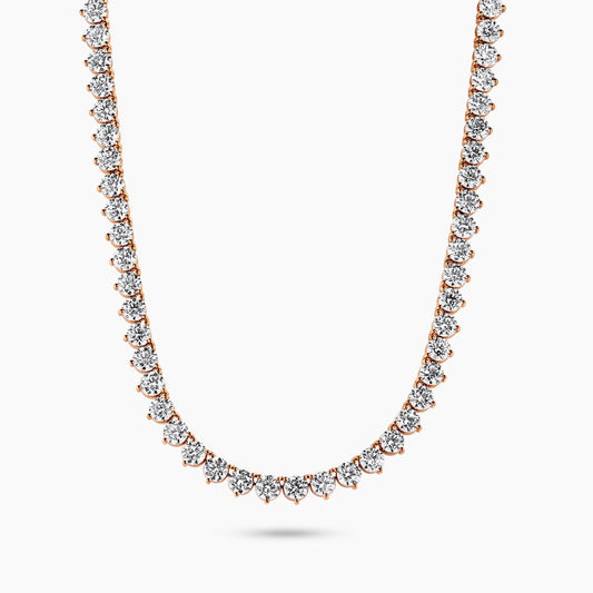 18ct rose gold 88=27.44ct three claw round brilliant cut diamond tennis necklace