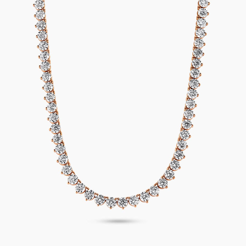 18ct rose gold three claw round brilliant cut diamond tennis necklace