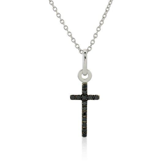 18ct white gold 14=0.14ct round brilliant cut black diamonds cross