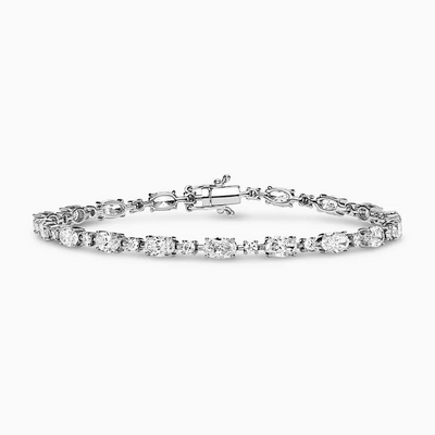 18ct white gold oval and round brilliant cut diamond tennis bracelet