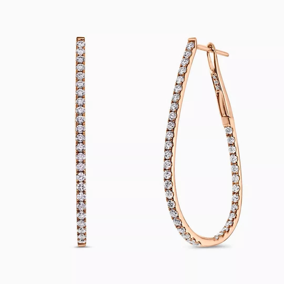 18ct rose gold diamond claw set pear shape hoop earrings