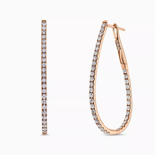 18ct rose gold diamond claw set pear shape hoop earrings