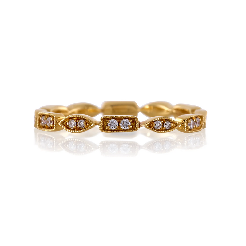18ct yellow gold round brilliant cut diamond shaped stacking ring