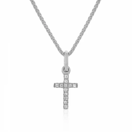 18ct white gold diamond set small cross pendant