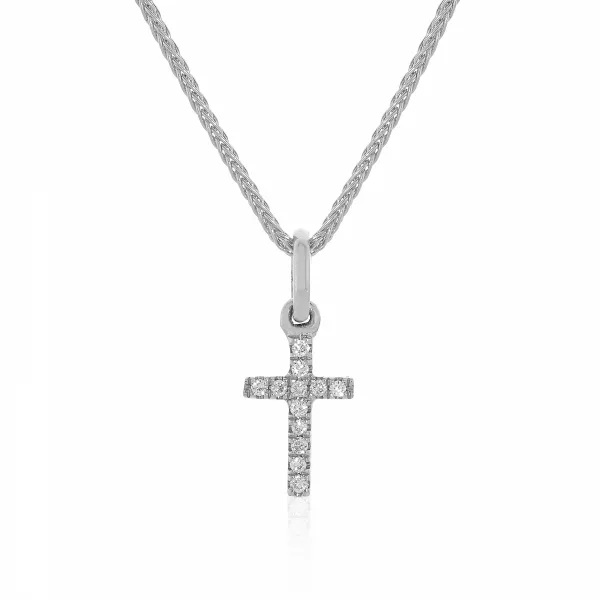 18ct white gold diamond set small cross pendant
