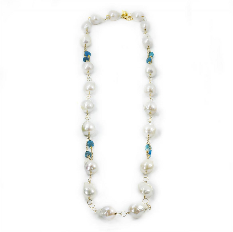 Baroque freshwater pearls and apatite beaded necklace