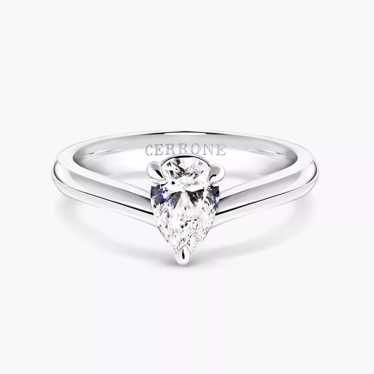 Platinum 0.80ct F SI1 pear shape diamond solitaire ring
