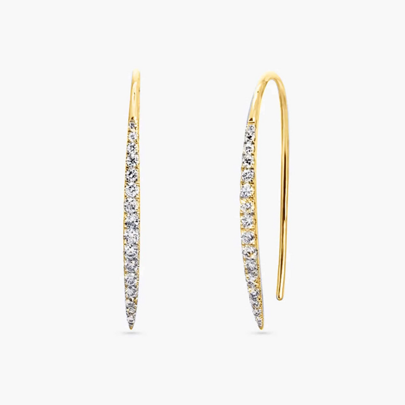 A pair of 18ct yellow gold earrings with round brilliant cut diamonds, approximately 2.5cm long.