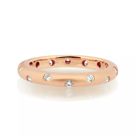 18ct rose gold satin finish round brilliant cut diamond drop set full circle ring