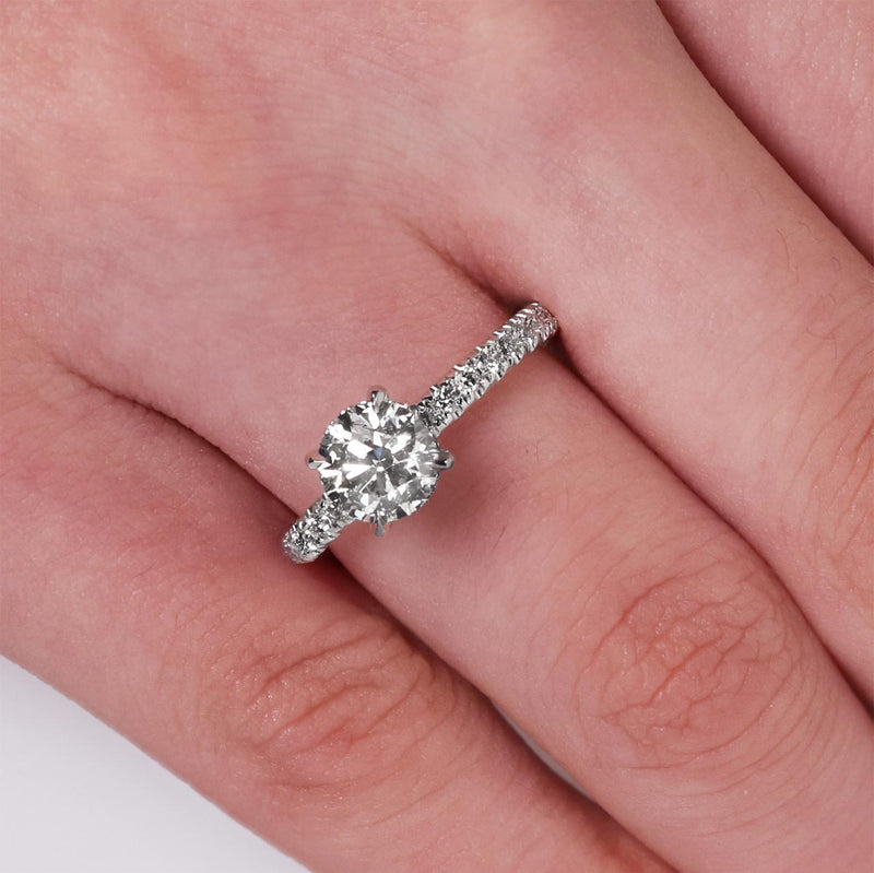 18ct white gold 1.01ct round brilliant cut diamond ring on finger