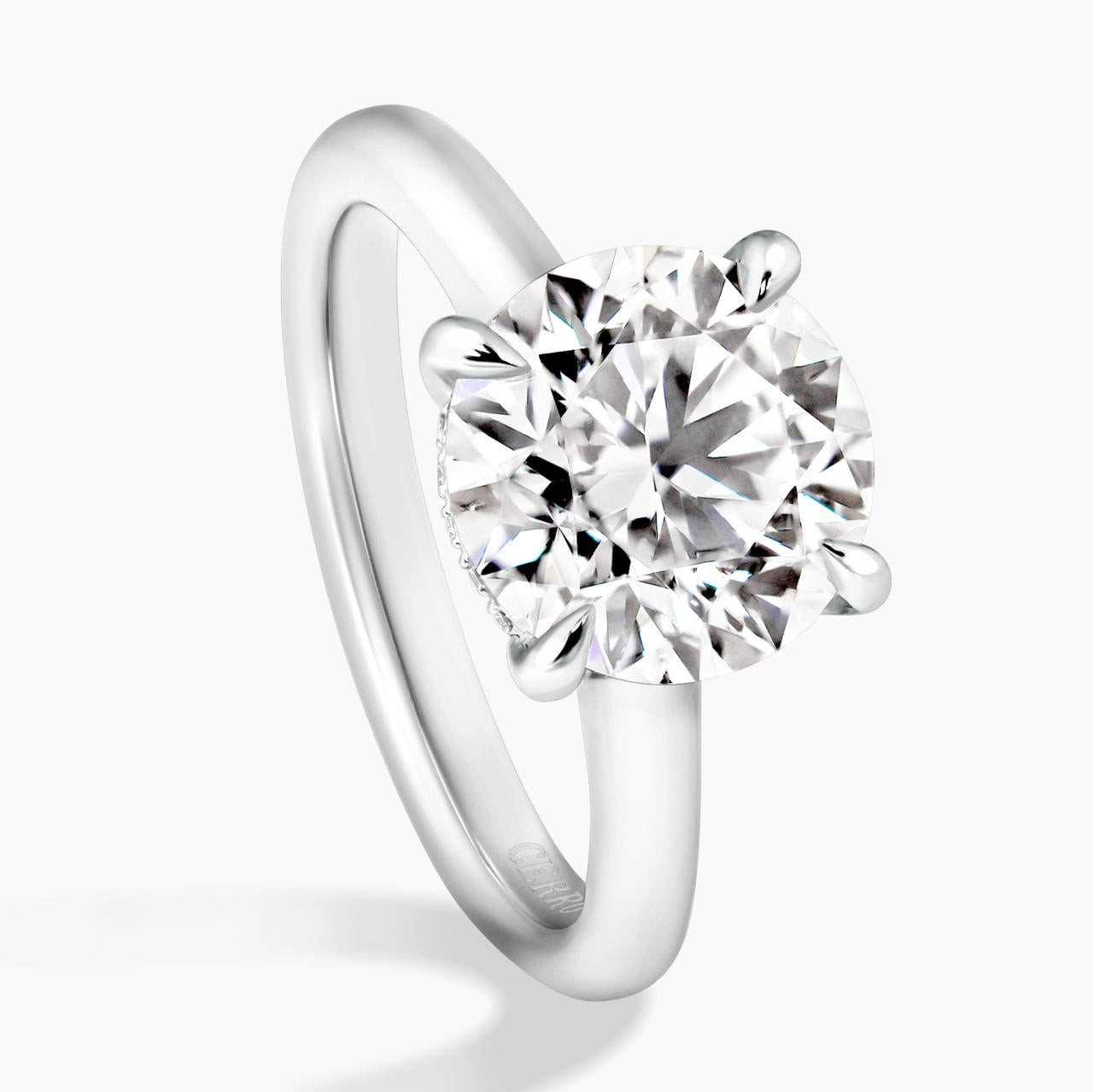 MILAN Up swept 18ct white gold lab grown and mined diamond hidden halo engagement ring