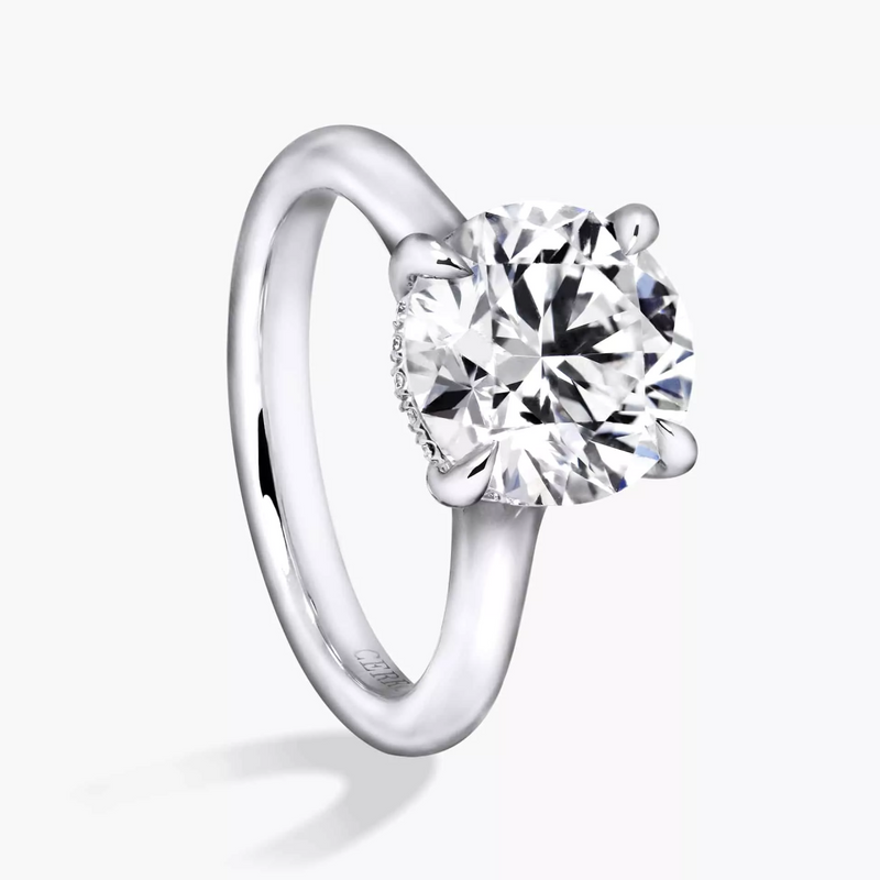 18ct white gold lab grown and mined diamond hidden halo ring side view