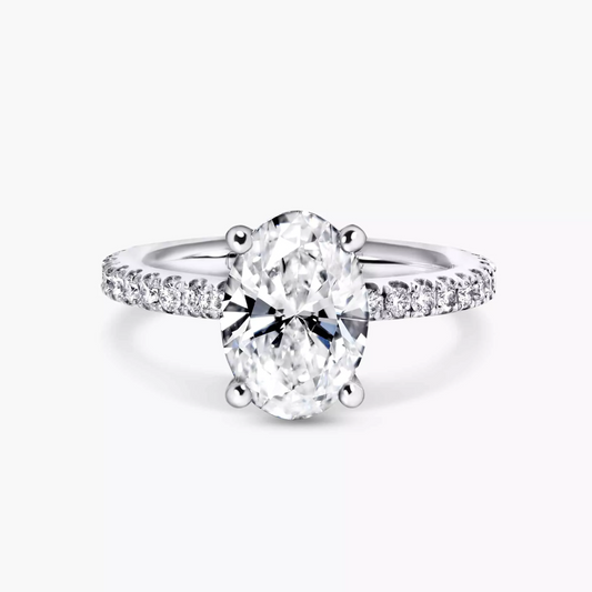MILAN DIA - 18ct white gold oval brilliant cut lab grown diamond with claw set natural diamond hidden halo and band ring.