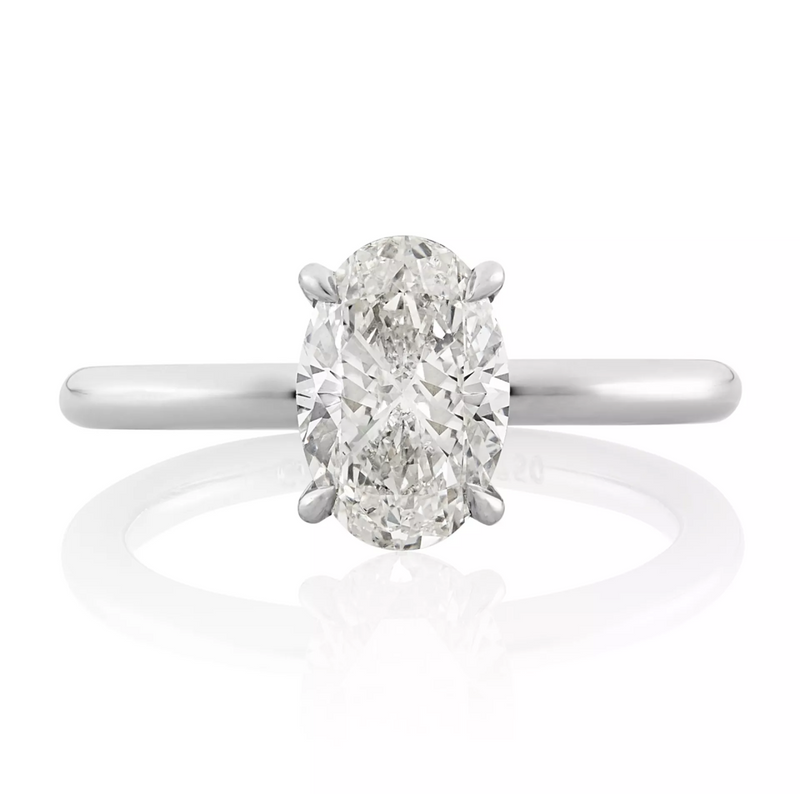 18ct white gold oval diamond hidden halo ring