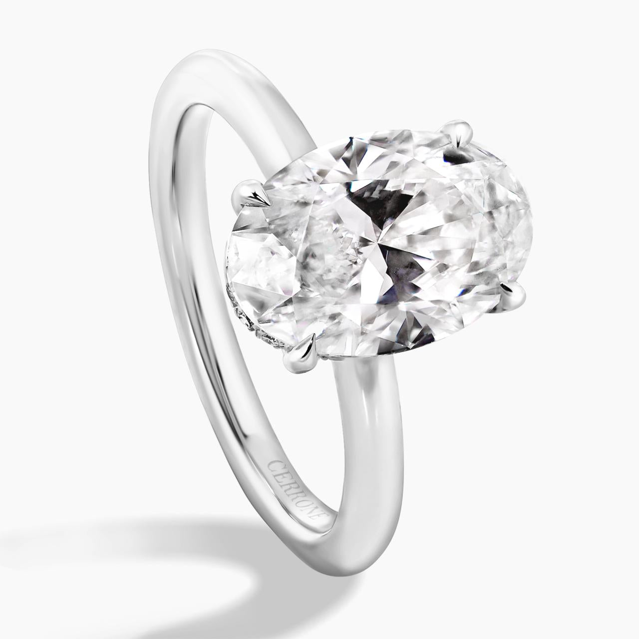 18ct white gold oval diamond hidden halo engagement ring