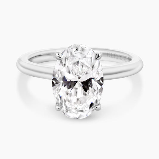 18ct white gold oval diamond hidden halo engagement ring