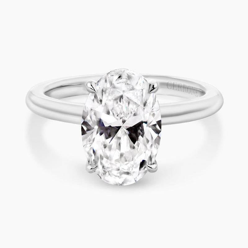 18ct white gold oval diamond hidden halo engagement ring