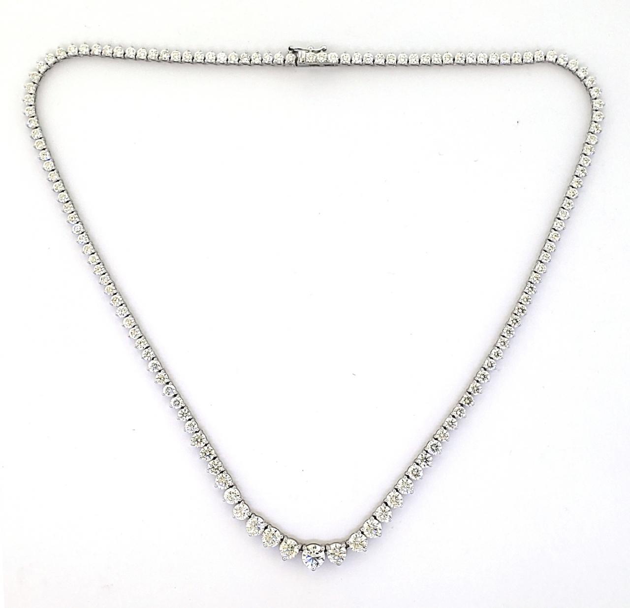 18ct white gold 12.88ct diamond tennis necklace in a three claw setting