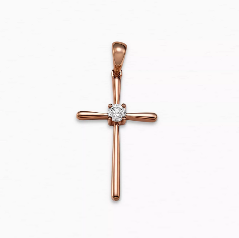 18ct rose gold round diamond cross pendant