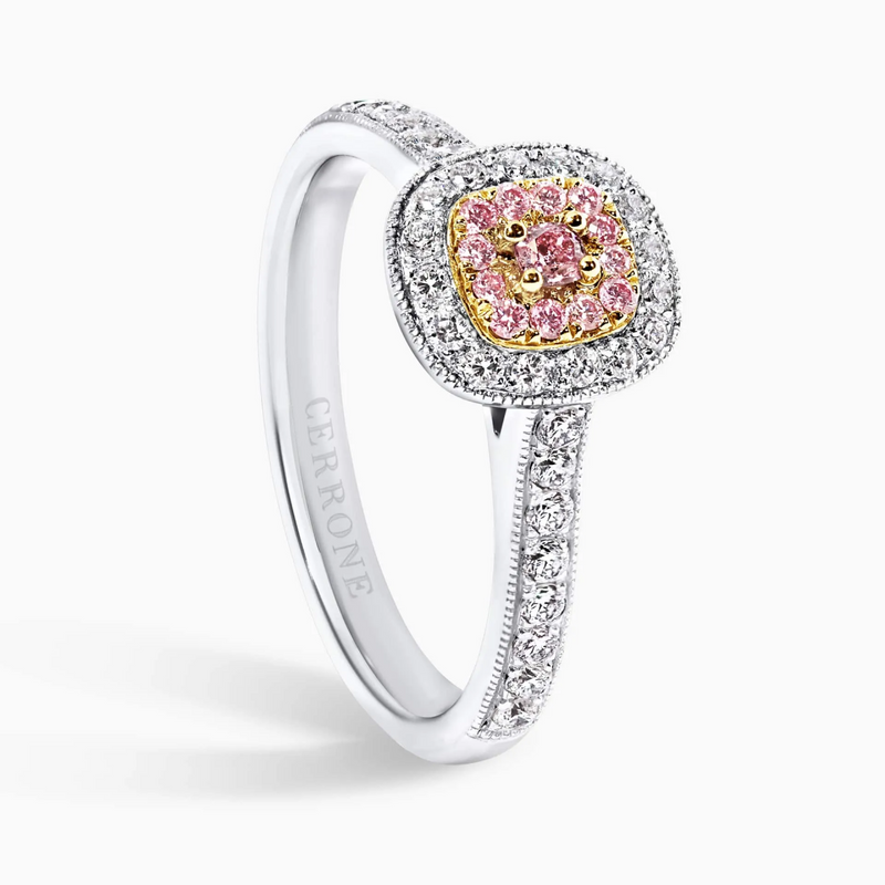 18ct white and rose gold pink and white diamond ring side profile