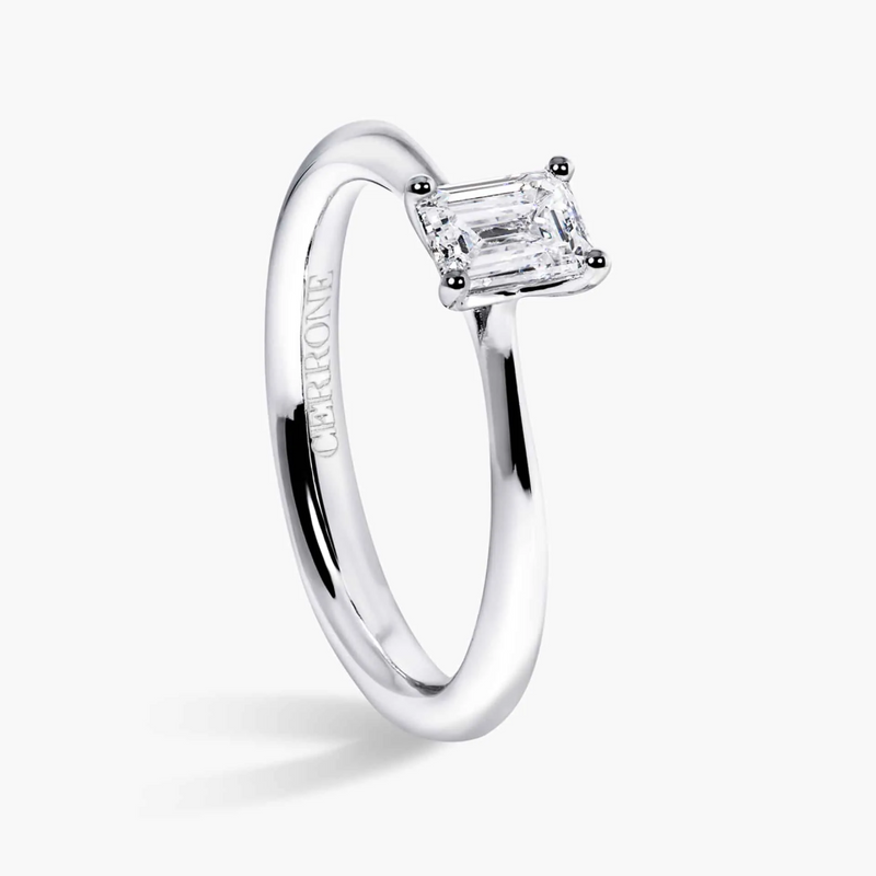 18ct white gold emerald cut diamond solitaire ring side profile