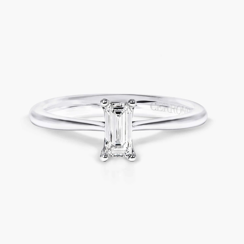18ct white gold baguette cut diamond solitaire ring
