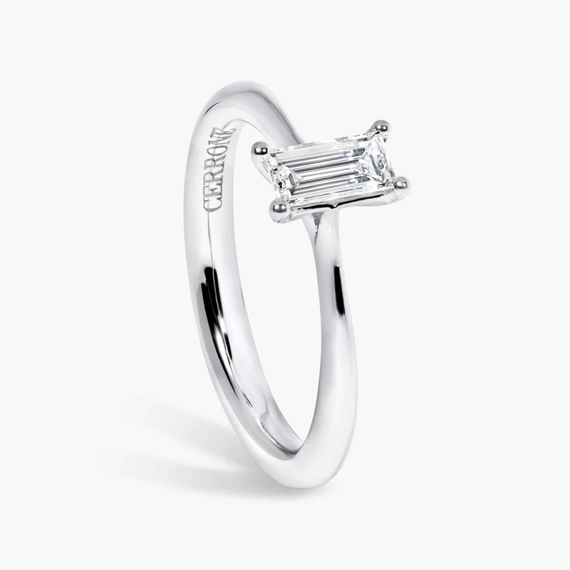 18ct white gold baguette cut diamond solitaire ring side profile