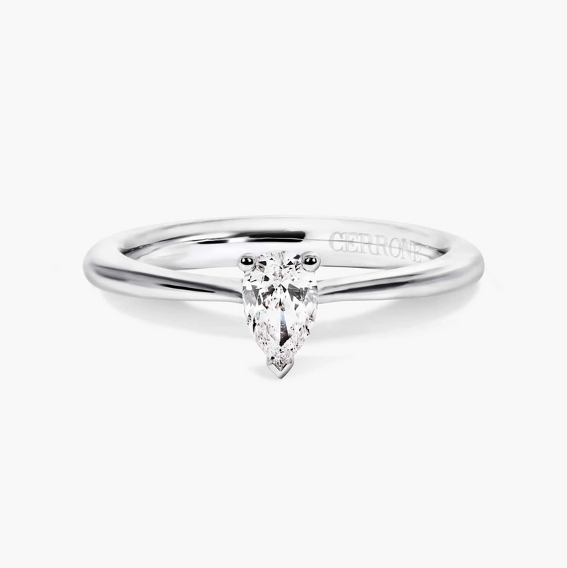 18ct white gold pear cut diamond solitaire ring