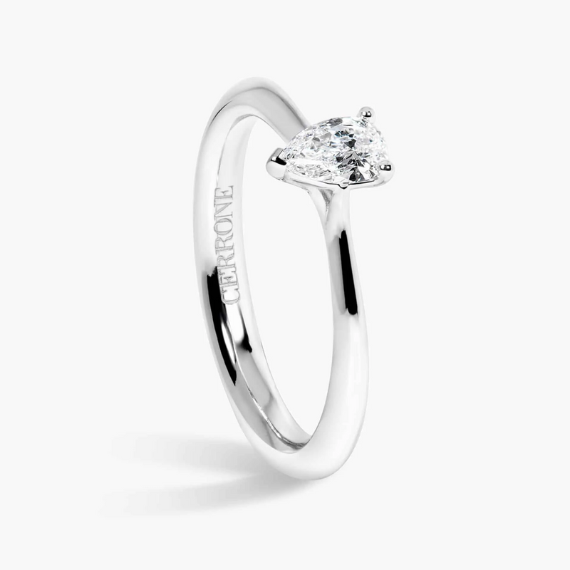 18ct white gold pear cut diamond solitaire ring side profile