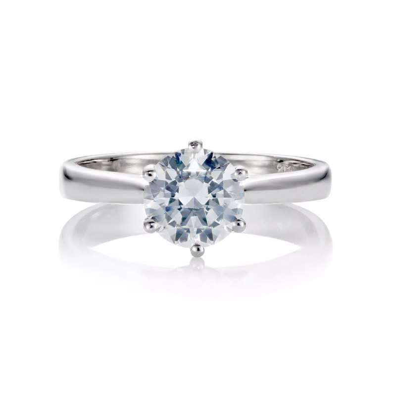 18ct white gold round solitaire diamond engagement ring six claw setting