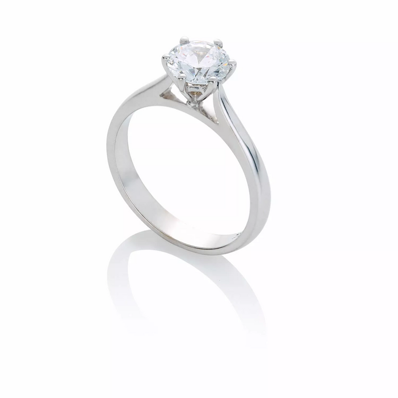 18ct white gold round solitaire diamond engagement ring six claw setting side profile