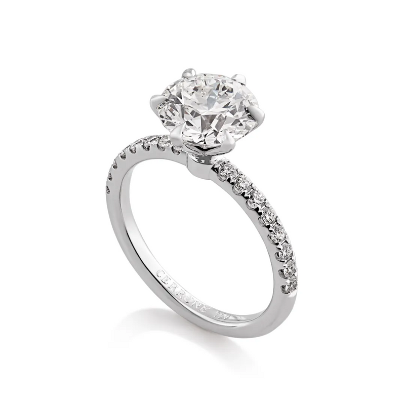 18ct white gold round brilliant cut diamond six claw diamond ring side profile