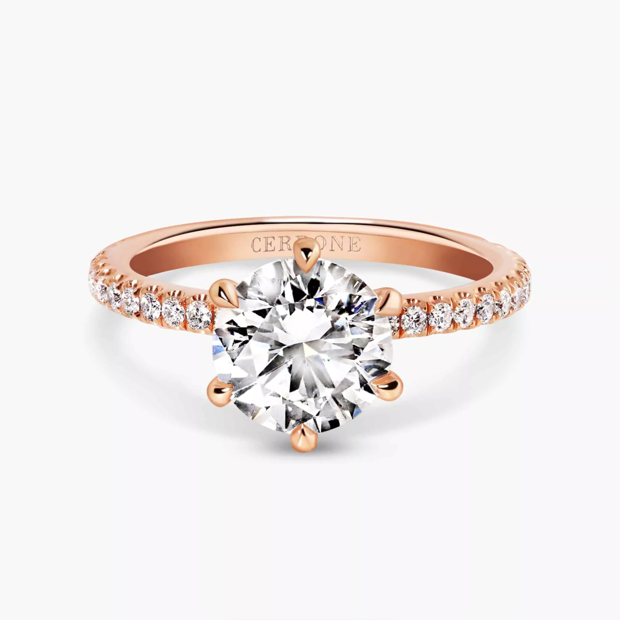 CAPRI DIA - 18ct rose gold six claw round brilliant cut diamond ring
