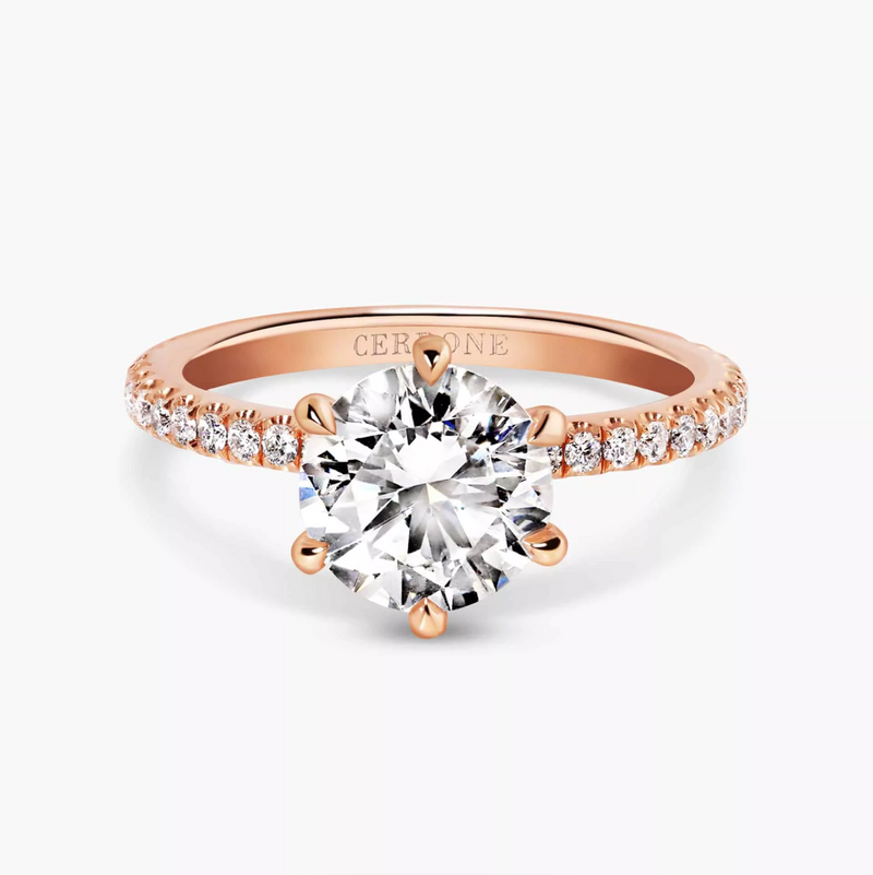 18ct rose gold six claw round brilliant cut diamond ring