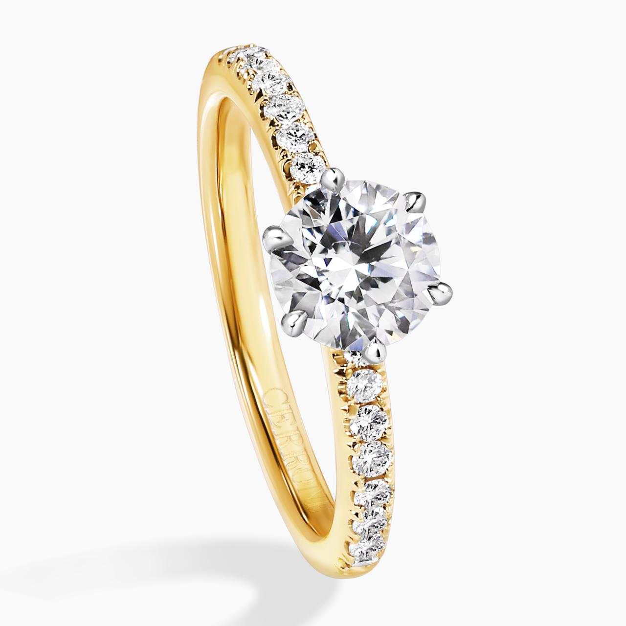 CAPRI DIA BAND - 18ct yellow and white gold round brilliant cut diamond ring in a six claw setting with diamond band side profile