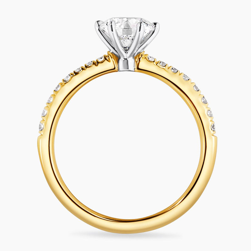 CAPRI DIA BAND - 18ct yellow and white gold round brilliant cut diamond ring in a six claw setting with diamond band side view