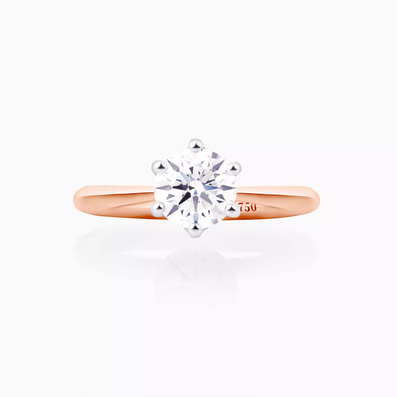 18ct rose and white gold six claw diamond solitaire ring