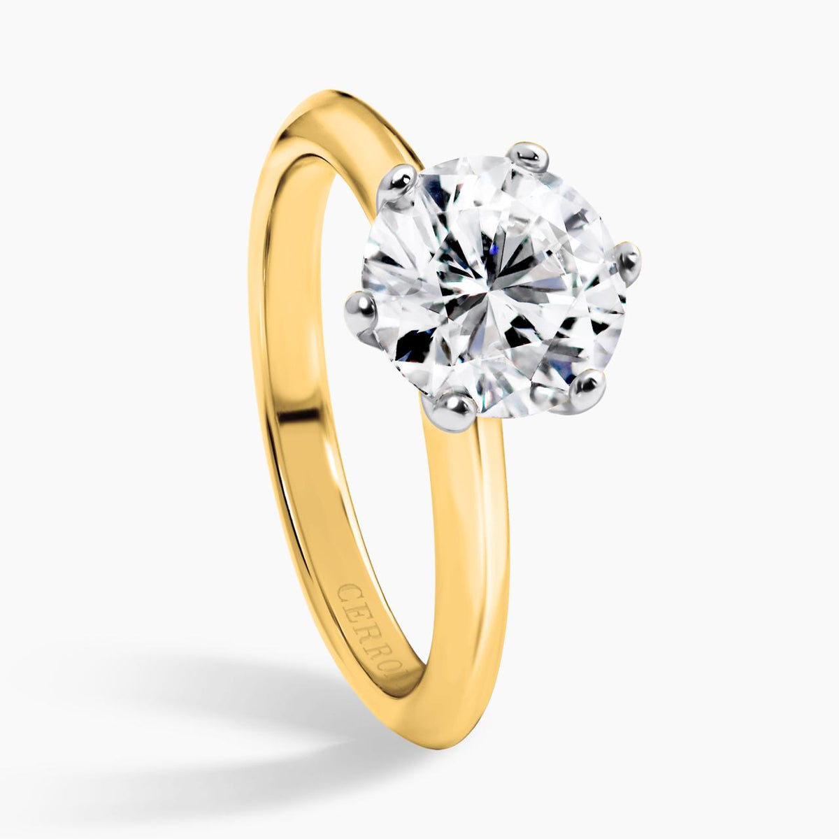 ROME 18ct yellow and white gold  2.23ct D VS1 LAB Grown round brilliant cut diamond six claw solitaire engagement ring