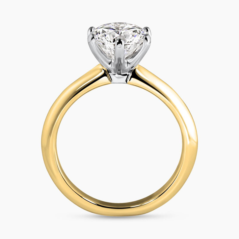 18ct yellow and white gold  2.23ct LAB Grown RBC diamond six claw solitaire ring side profile