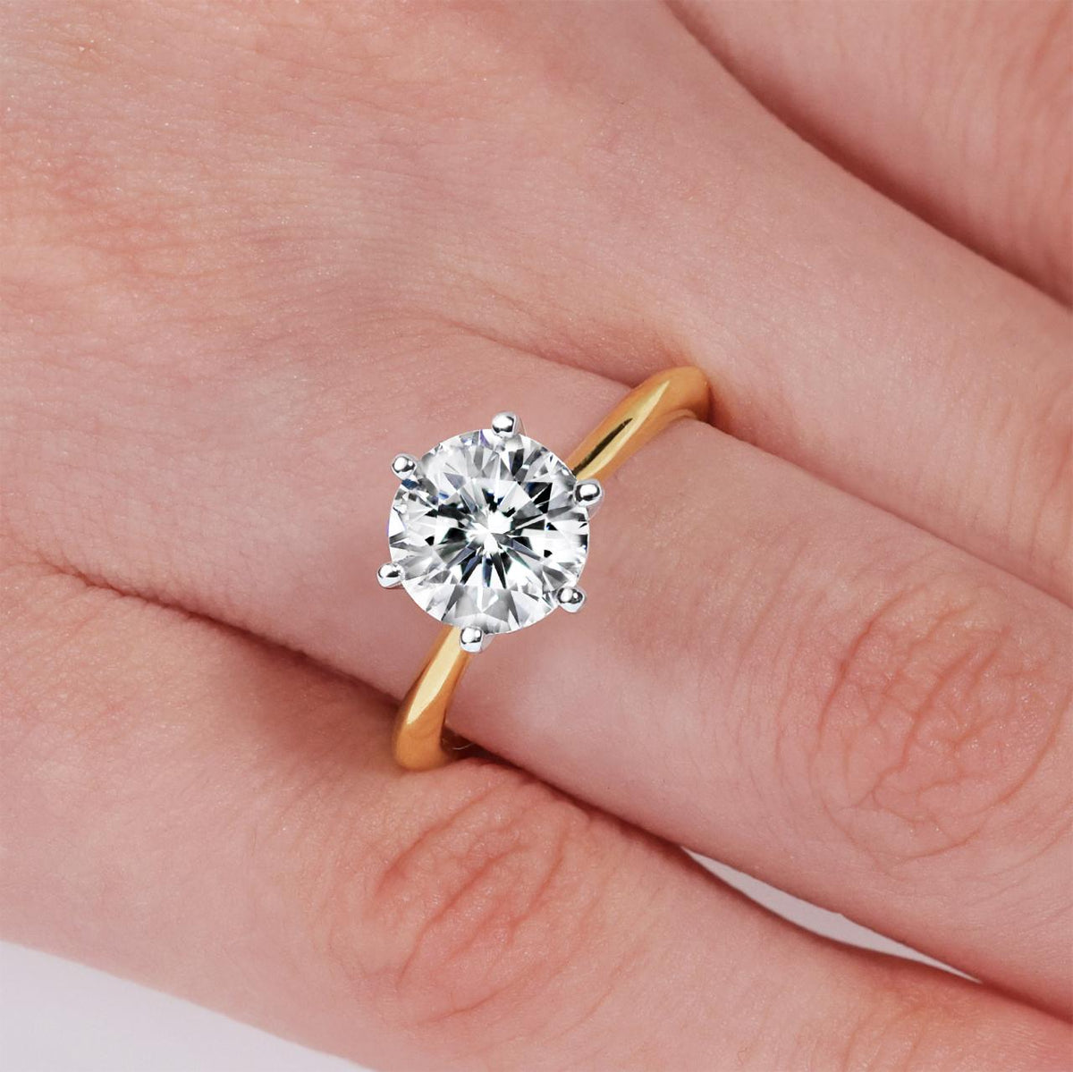 ROME 18ct yellow and white gold  2.23ct D VS1 LAB Grown round brilliant cut diamond six claw solitaire engagement ring