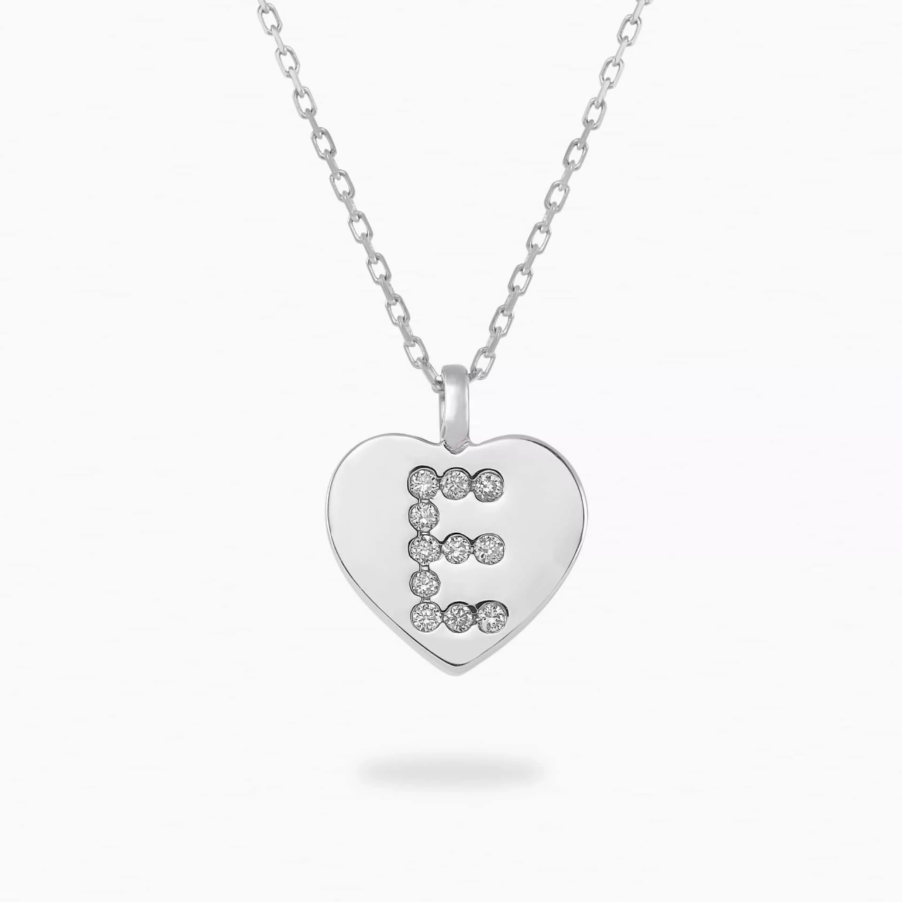 18ct White Gold diamond Initial ‘E’ Heart Necklace