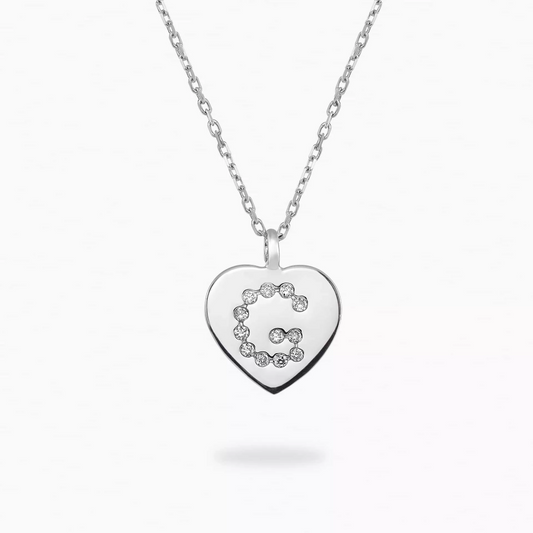 18ct White Gold Initial ‘G’ Diamond Heart Necklace