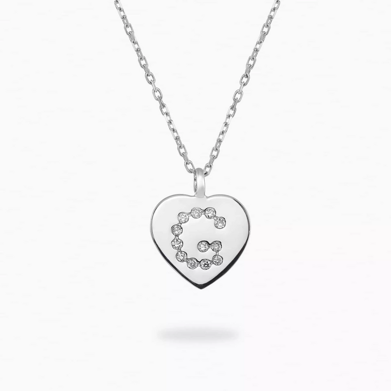 18ct White Gold Initial ‘G’ Diamond Heart Necklace